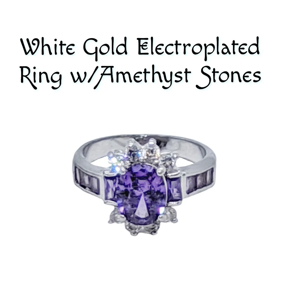 Amethyst CZ Stones Electroplated Ring. NWOT